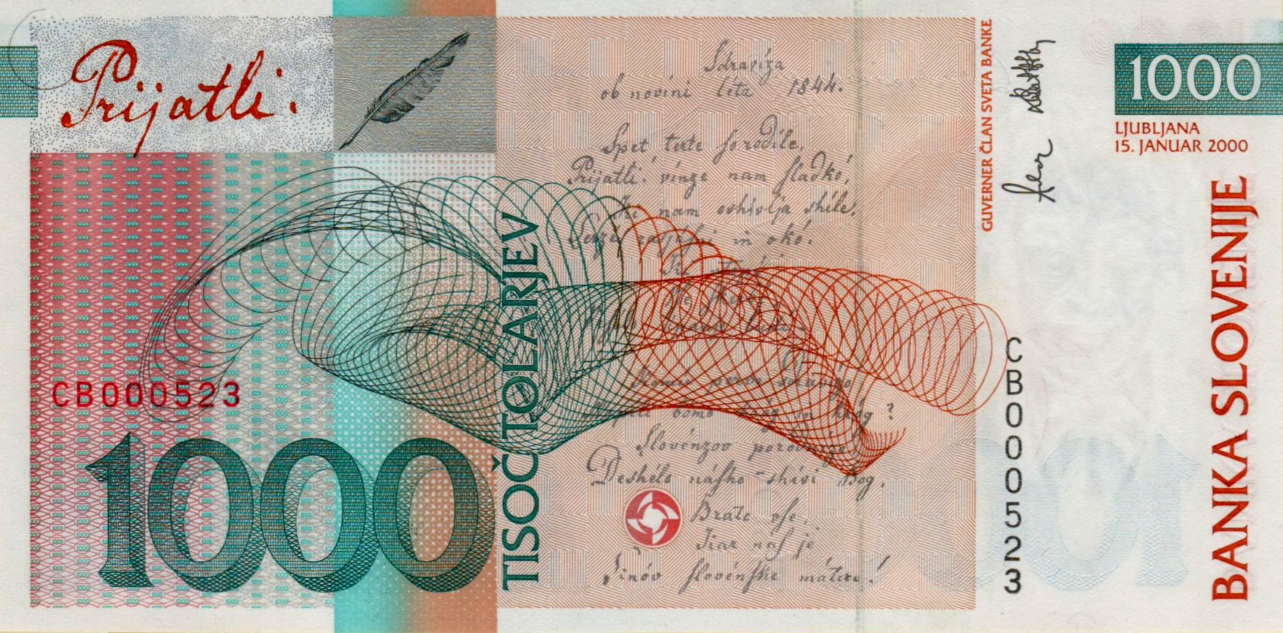 Slovenia 1000 2001 UNC P-26